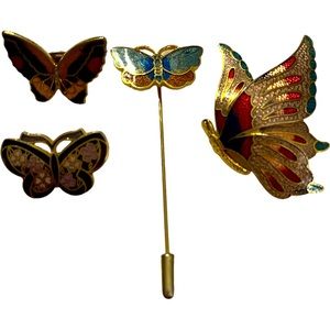 Vintage Cloisonné Butterfly Brooches